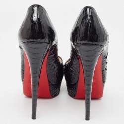 Pre Owned Christian Louboutin Black Python Lady Peep Toe Pumps Size 39