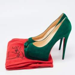 Christian Louboutin Green Suede Palais Royal Peep Toe Pumps Size 39.5