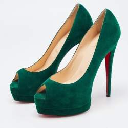 Christian Louboutin Green Suede Palais Royal Peep Toe Pumps Size 39.5