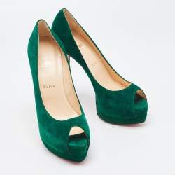 Christian Louboutin Green Suede Palais Royal Peep Toe Pumps Size 39.5