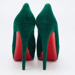 Christian Louboutin Green Suede Palais Royal Peep Toe Pumps Size 39.5