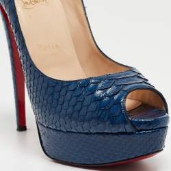 Christian Louboutin Blue Python Lady Peep Toe Pumps Size 39.5