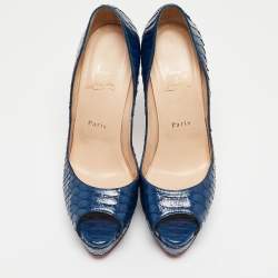 Christian Louboutin Blue Python Lady Peep Toe Pumps Size 39.5