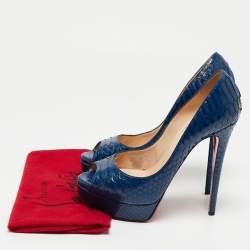 Christian Louboutin Blue Python Lady Peep Toe Pumps Size 39.5