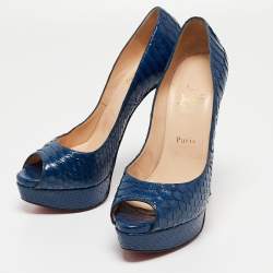 Christian Louboutin Blue Python Lady Peep Toe Pumps Size 39.5