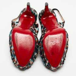 Pre Owned Christian Louboutin Tricolor Printed Fabric Jenny Slingback Pumps Size 39.5