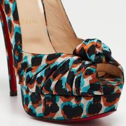 Pre Owned Christian Louboutin Tricolor Printed Fabric Jenny Slingback Pumps Size 39.5