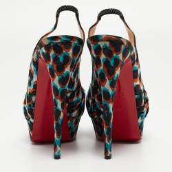 Pre Owned Christian Louboutin Tricolor Printed Fabric Jenny Slingback Pumps Size 39.5