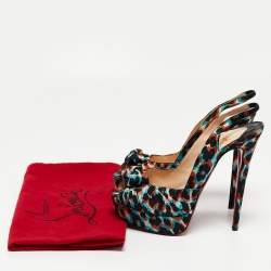 Pre Owned Christian Louboutin Tricolor Printed Fabric Jenny Slingback Pumps Size 39.5