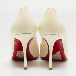 Pre Owned Christian Louboutin White Patent Leather Flo Peep Toe Pumps Size 40.5