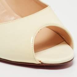 Pre Owned Christian Louboutin White Patent Leather Flo Peep Toe Pumps Size 40.5
