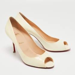 Pre Owned Christian Louboutin White Patent Leather Flo Peep Toe Pumps Size 40.5