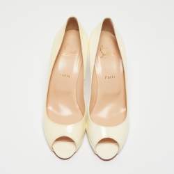 Pre Owned Christian Louboutin White Patent Leather Flo Peep Toe Pumps Size 40.5