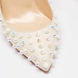 Pre Owned Christian Louboutin Cream Leather Pigalle Spikes Pumps Size 38