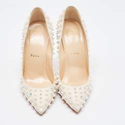 Pre Owned Christian Louboutin Cream Leather Pigalle Spikes Pumps Size 38