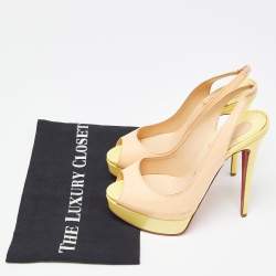 Pre Owned Christian Louboutin Beige/Yellow Patent Leather Lady Peep Slingback Pumps Size 36