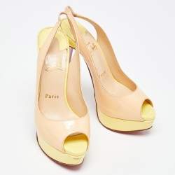 Pre Owned Christian Louboutin Beige/Yellow Patent Leather Lady Peep Slingback Pumps Size 36