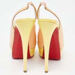 Pre Owned Christian Louboutin Beige/Yellow Patent Leather Lady Peep Slingback Pumps Size 36