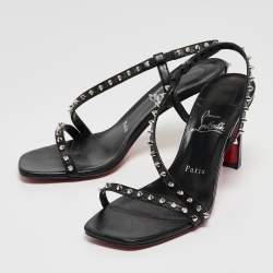 مملوكة مسبقًا Christian Louboutin Black Leather Rosa Condorapik Sandals Size 38