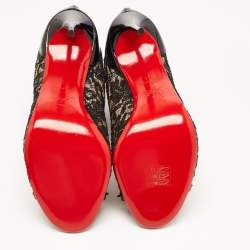 Pre Owned Christian Louboutin Black Lace and Patent Leather Juliettra Booties Size 41