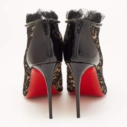 Pre Owned Christian Louboutin Black Lace and Patent Leather Juliettra Booties Size 41