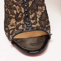 Pre Owned Christian Louboutin Black Lace and Patent Leather Juliettra Booties Size 41