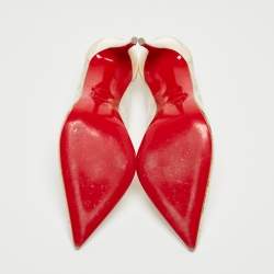 Pre Owned Christian Louboutin Off White Satin and Lace Follies Pumps Size 38.5