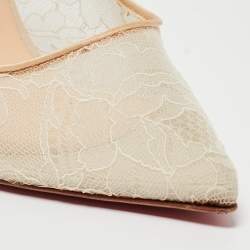 Pre Owned Christian Louboutin Off White Satin and Lace Follies Pumps Size 38.5
