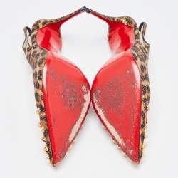 مملوكة مسبقًا Christian Louboutin Tricolor Leopard Print Satin Spiked Drama Slingback Pumps Size 40