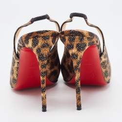 مملوكة مسبقًا Christian Louboutin Tricolor Leopard Print Satin Spiked Drama Slingback Pumps Size 40