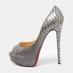 Pre Owned Christian Louboutin Two Tone Python Lady Peep Pumps Size 38