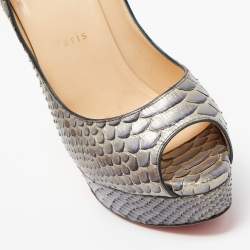 Pre Owned Christian Louboutin Two Tone Python Lady Peep Pumps Size 38