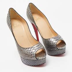 Pre Owned Christian Louboutin Two Tone Python Lady Peep Pumps Size 38