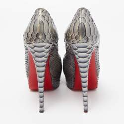 Pre Owned Christian Louboutin Two Tone Python Lady Peep Pumps Size 38