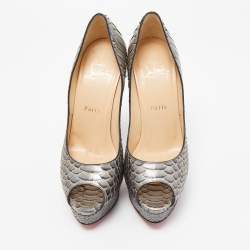 Pre Owned Christian Louboutin Two Tone Python Lady Peep Pumps Size 38