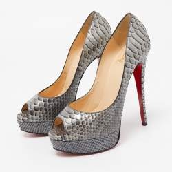 Pre Owned Christian Louboutin Two Tone Python Lady Peep Pumps Size 38