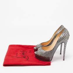 Pre Owned Christian Louboutin Two Tone Python Lady Peep Pumps Size 38