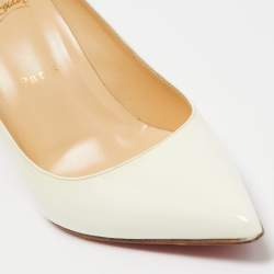 Pre Owned Christian Louboutin Cream Patent Leather Kate Pumps Size 38.5