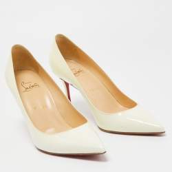 Pre Owned Christian Louboutin Cream Patent Leather Kate Pumps Size 38.5