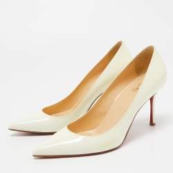 Pre Owned Christian Louboutin Cream Patent Leather Kate Pumps Size 38.5