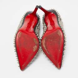 Pre Owned Christian Louboutin Black Leather Pigalle Spikes Pointed Toe Pumps Size 38.5