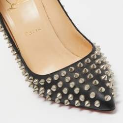 Pre Owned Christian Louboutin Black Leather Pigalle Spikes Pointed Toe Pumps Size 38.5