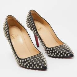 Pre Owned Christian Louboutin Black Leather Pigalle Spikes Pointed Toe Pumps Size 38.5