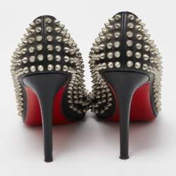 Pre Owned Christian Louboutin Black Leather Pigalle Spikes Pointed Toe Pumps Size 38.5