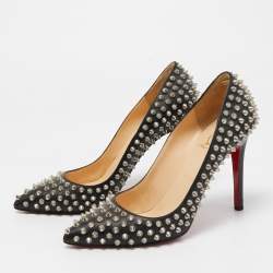 Pre Owned Christian Louboutin Black Leather Pigalle Spikes Pointed Toe Pumps Size 38.5