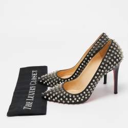 Pre Owned Christian Louboutin Black Leather Pigalle Spikes Pointed Toe Pumps Size 38.5
