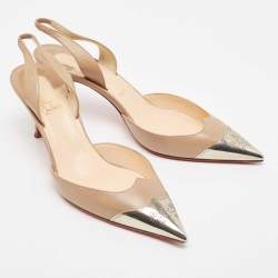 Christian Louboutin Beige Leather Calamijane Slingback Pumps Size 38.5