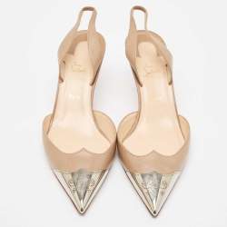 Christian Louboutin Beige Leather Calamijane Slingback Pumps Size 38.5