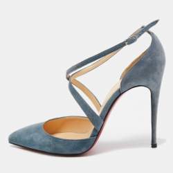 Christian Louboutin Blue Suede Ankle Strap Pumps Size 38