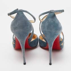 Christian Louboutin Blue Suede Ankle Strap Pumps Size 38
